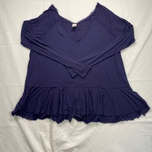 Free People We The Free Long Sleeve Blouse Shirt V Neck Navy Womens Size L Boho